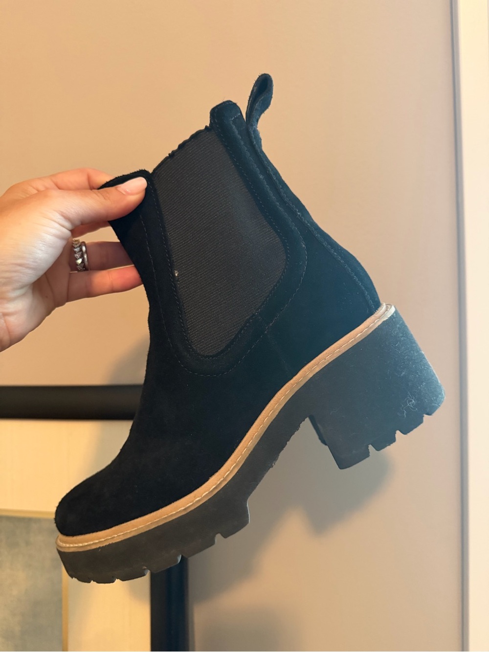 Dolce Vita Black Suede Chelsea Booties with Lug Sole - Picture 3 of 5